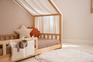 Telo per Letto a Capanna Beige a Pois Dorati - Modello DK - 140x450cm