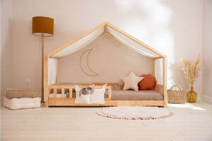 Hausbett-Himmel - Beige Goldpunkte - Modell DK - 140x450cm