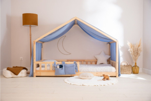 Telo per Letto a Capanna Bianco a Pois Dorati - Modello DK - 140x460cm