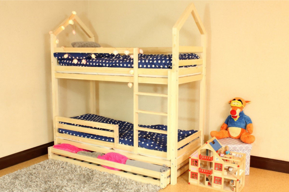 Hausbett RT 90x200cm - Naturholz - Mit 1 Bettschublade