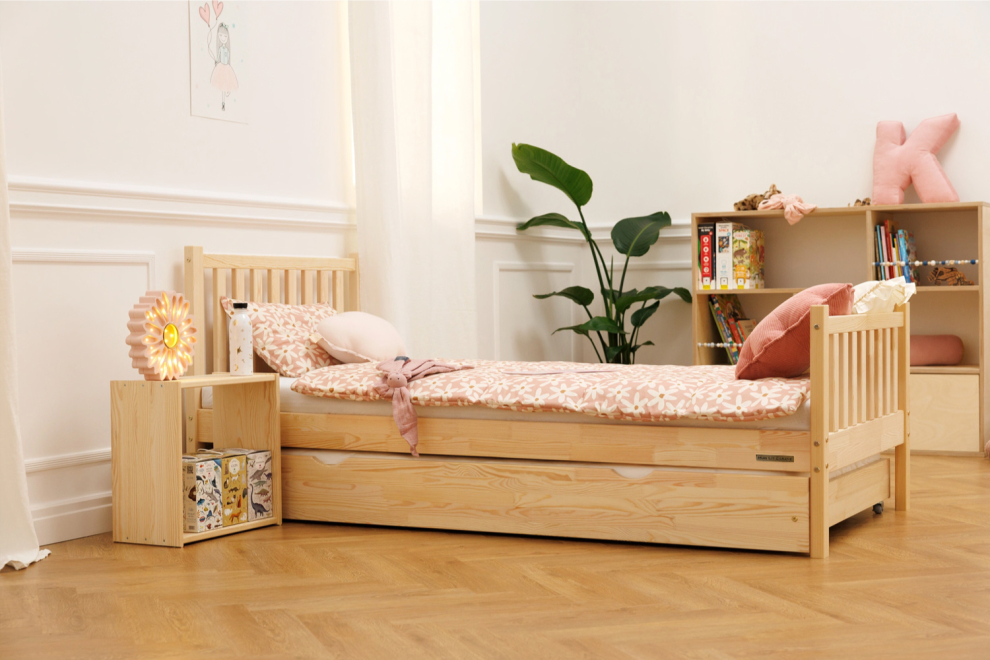 Séoul Basic Bett 90x190 - Naturholz - Mit Bettschublade mit Lattenrost