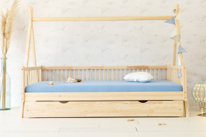 Lit Tipi Brasilia 2 en 1 - 90x190cm - Bois Naturel - Avec 1 Tiroir de Rangement