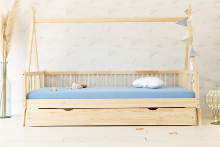 Lit Tipi Brasilia 2 en 1 - 90x190cm - Bois Naturel - Avec 1 Tiroir de Rangement