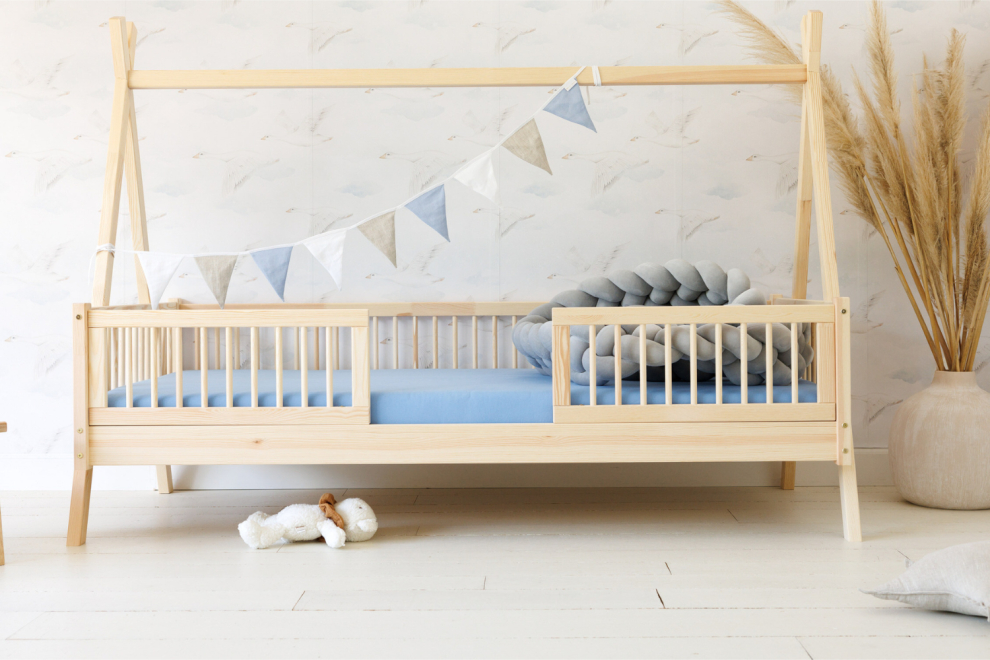 Lit Tipi Brasilia 2 en 1 - 90x190cm - Bois Naturel - Avec 1 Tiroir de Rangement