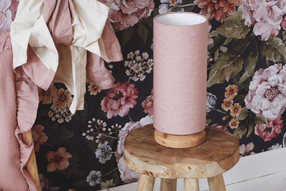 Pink Linen Small Bedside Lamp