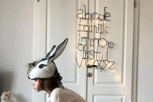 Black Metal Wire LED Light - Bunny