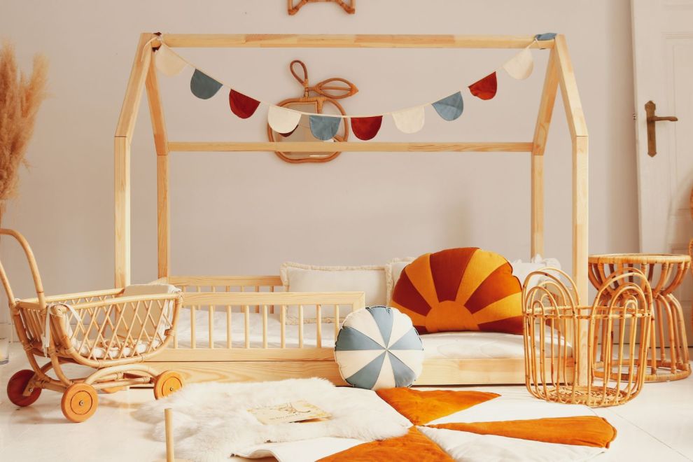 Cama Casita B 90x190cm - Madera Natural - 20cm del suelo