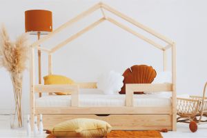 Letto a Capanna DMT 90x190cm - Legno Naturale - Con 2 Cassetti di Stoccaggio