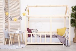 Lit Cabane P 70x160cm - Bois Naturel