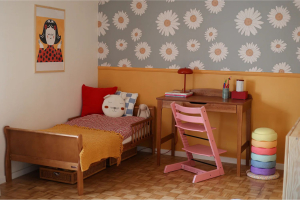 Desk and chair with magnetic board