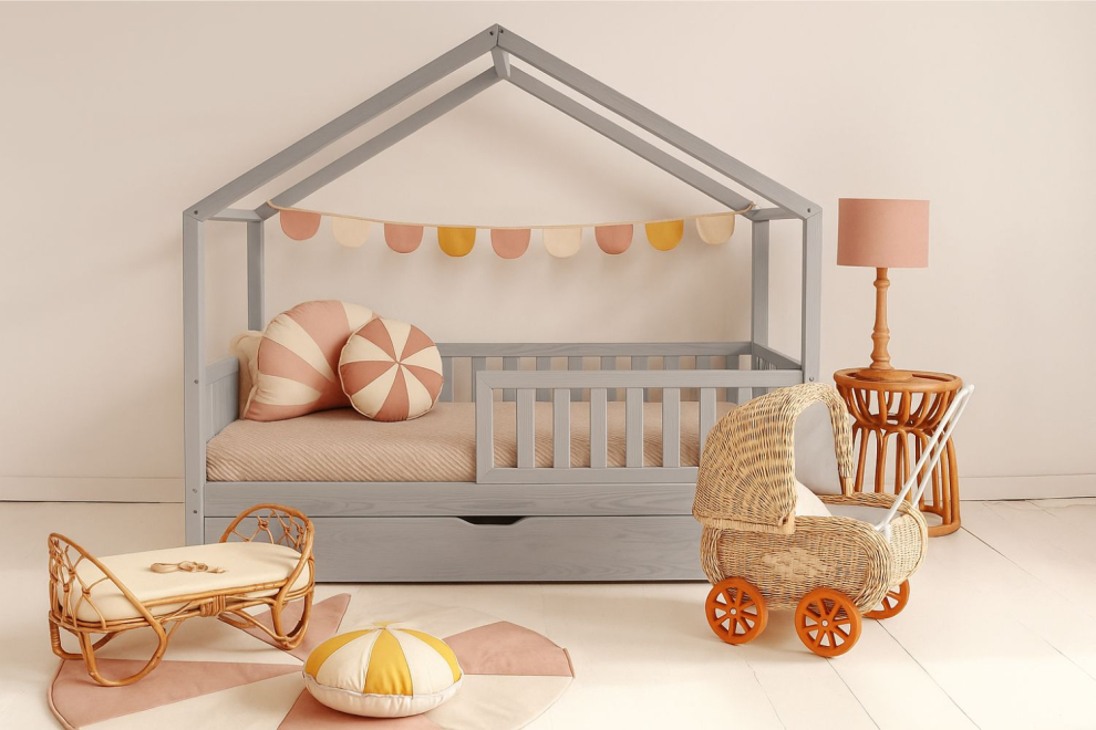 House Bed DBT 80x160cm - Grey - With 1 Trundle Bed