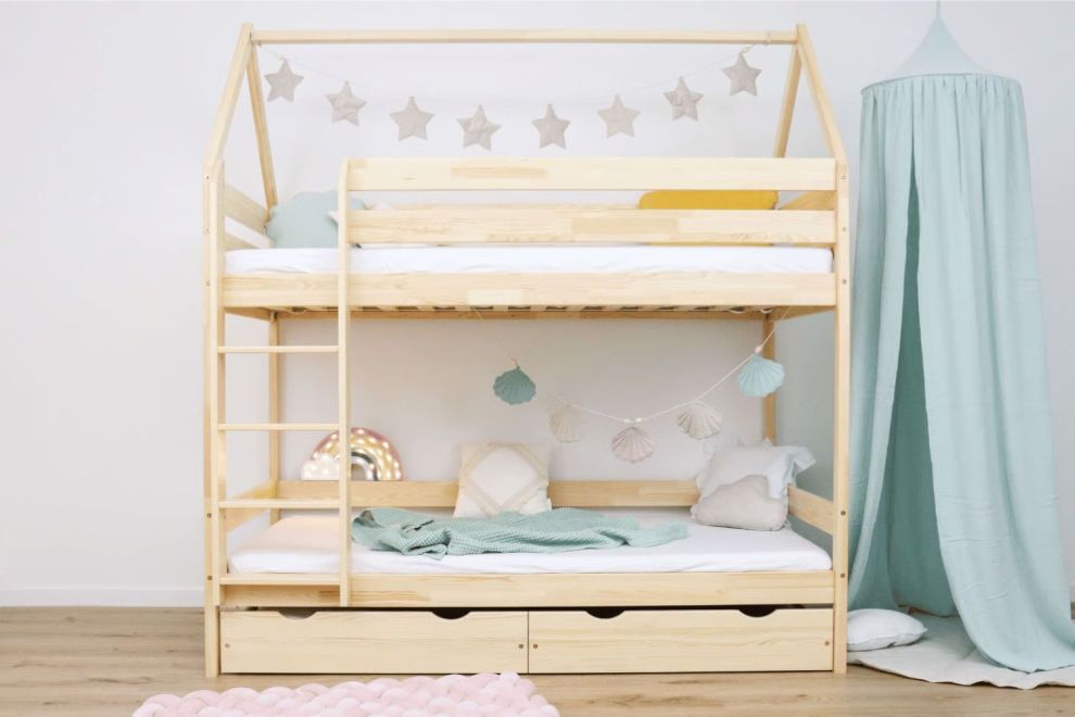 Etagenbett WLT 90x190cm - Lackiertem Holz- Mit 2 Aufbewahrungsschubladen