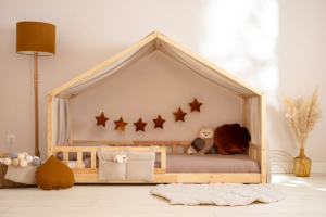 Véu de cama casinha Bege com pontos dourados - Modelo DK