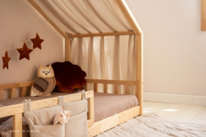 Telo per Letto a Capanna Beige a Pois Dorati - Modello DK