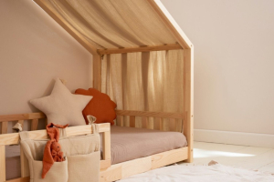 Véu de cama casinha Bege com pontos dourados - Modelo DK