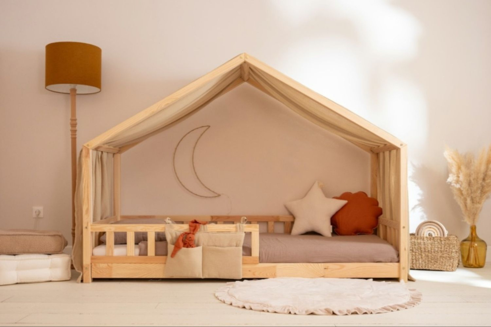 Toile de Lit Cabane Beige à Pois Dorés - Modèle DK