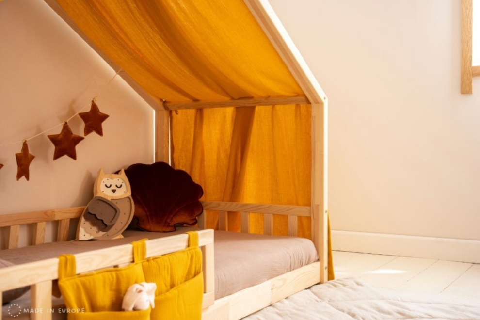 Bed Canopy - Beige & Gold Dots - Model DK