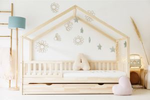 Letto a Capanna DPT 90x190cm - Legno Naturale - Con 1 Cassetto Contenitore